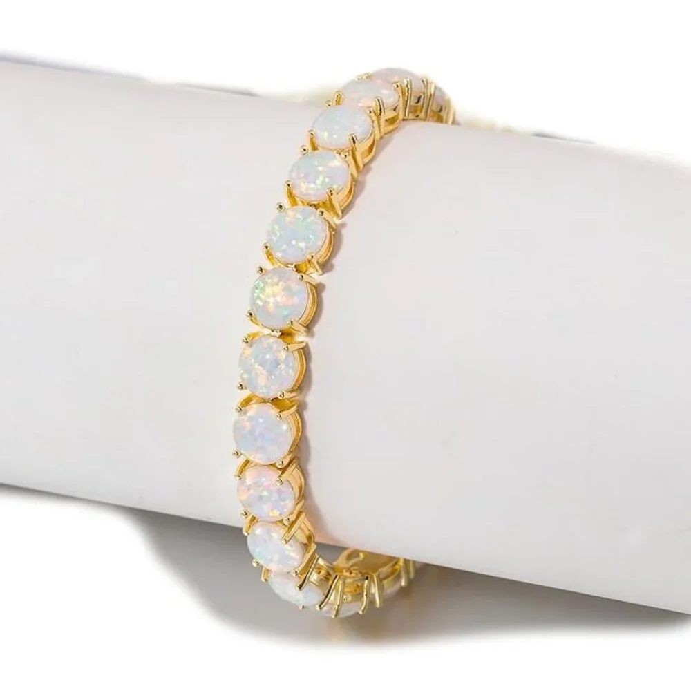 "Sale" Stunning Simulated White Opal Tennis Bracelet - Picture 3 of 7